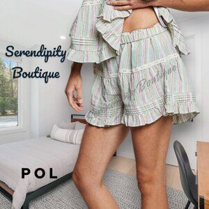 POL Comfy Baggy Ruffled Hem Elastic Waist Mint Lavender Pastel Palazo Shorts